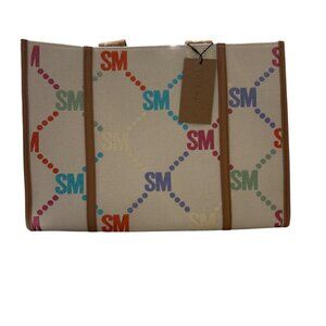 Steve Madden Cream Multi Canvas Large Tote Bag With Detachable Coin Pouch
